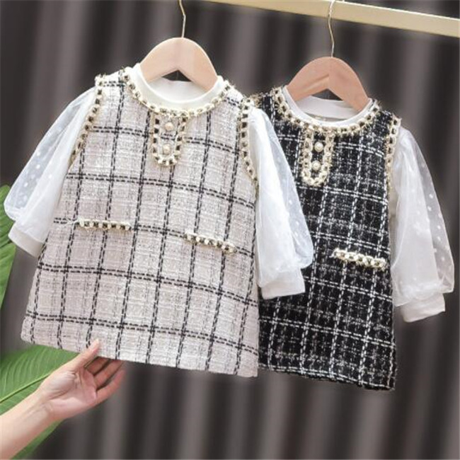 New Fashion Sweet Girls Dresses Kids Princess Overall Dress+Long Sleeve Tops Blouse 2pcs Children Baby Infant Clothes Set