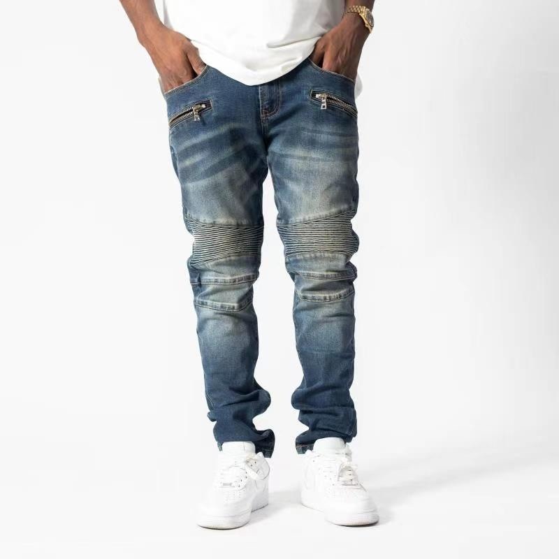 New Arrival Mens Designer Zipper Jeans Handbag Ripped Cutting Knee Vintage Style Hole Fashion Jeans Slim Motorcycle Biker Causal Hip Hop Pants, Blue
New Arrival Mens Designer Zipper Jeans Handbag Ripped Cutting Knee Vintage Style Hole Fashion Jeans Slim Motorcycle Biker Causal Hip Hop Pants, Blue