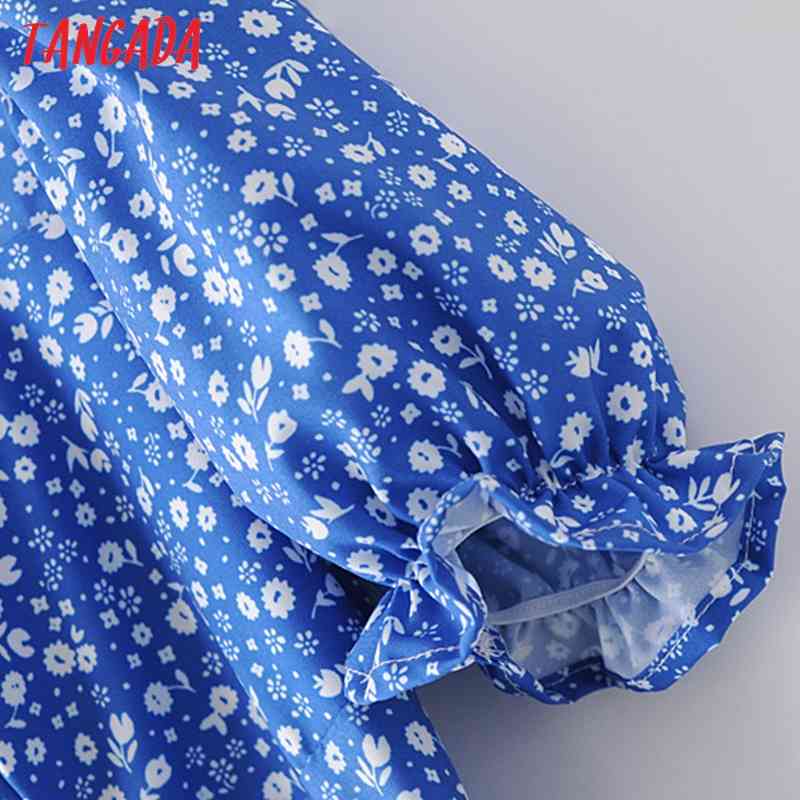 Summer Women Flowers Print French Style Puff Short Sleeve Ladies Midi Dress Vestidos 2M128 210416