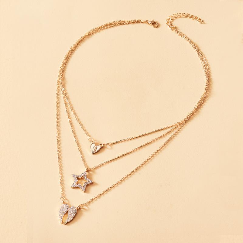 Pendant Necklaces Rhinestone Angel Wing Necklace For Women Crystal Heart Butterfly Choker Gold Color Layered Collier Femme Bijoux