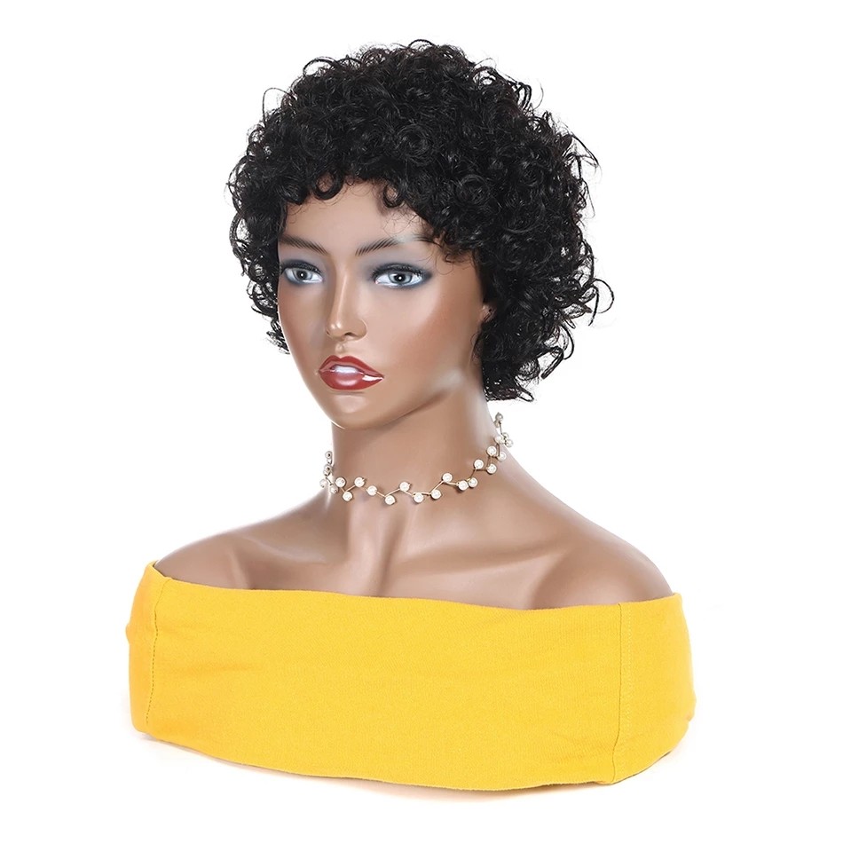 Pixie Cut Human Hair Short Curly Wigs Machine Made Perruque Cheveux Humain Brazilian 150% Full Density Bob Wig