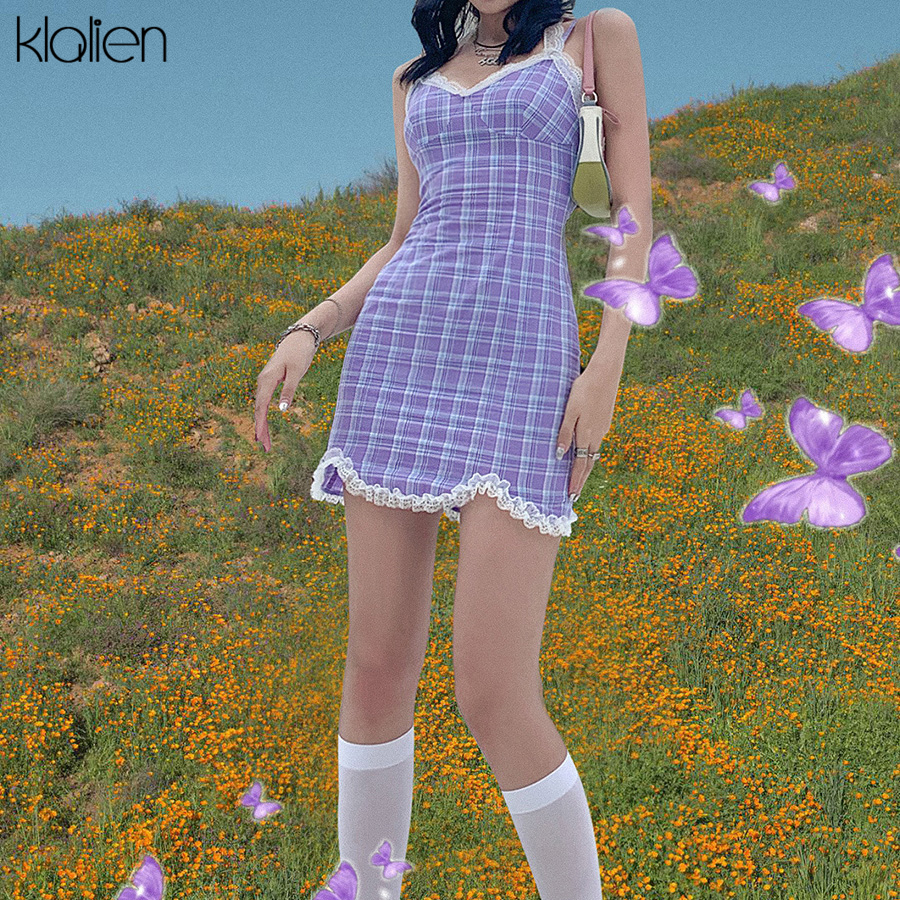 KLALIEN cute sweet lace purple plaid Strap dress women summer fashion sexy party birthday soft cotton mini bodycon dress women
KLALIEN cute sweet lace purple plaid Strap dress women summer fashion sexy party birthday soft cotton mini bodycon dress women