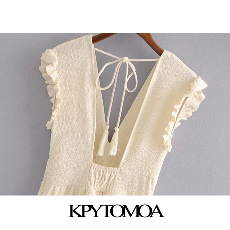 Women Chic Fashion Lace Patchwork Playsuits V Neck Sleeveless Backless Tied Female Short Jumpsuits Mujer 210420