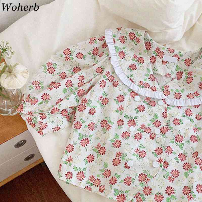 Korean Chic Women Shirt Tops Summer Short Sleeve Turn-down Collar Floral Blouses Office Ladies Stylish Blusas 210519