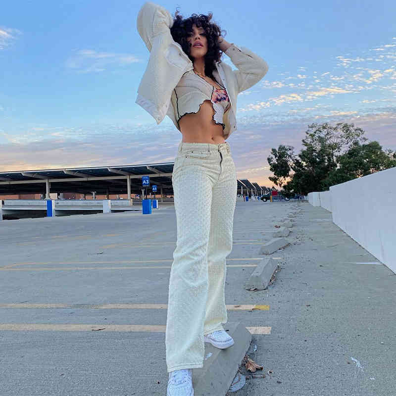 Woman stright Jeans middle Waist Denim Streetwear Vintage Quality Fashion Harajuku Straight trousers Pants 210524