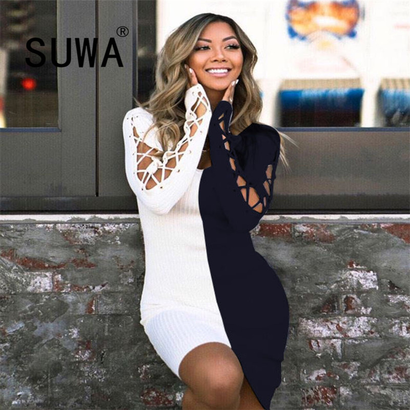 Fall Winter Product Wholesale Clothes Black White Patchwork Long Sleeve Bandage Mini Dresses For Women 90s Retro Robe 210525
Fall Winter Product Wholesale Clothes Black White Patchwork Long Sleeve Bandage Mini Dresses For Women 90s Retro Robe 210525
