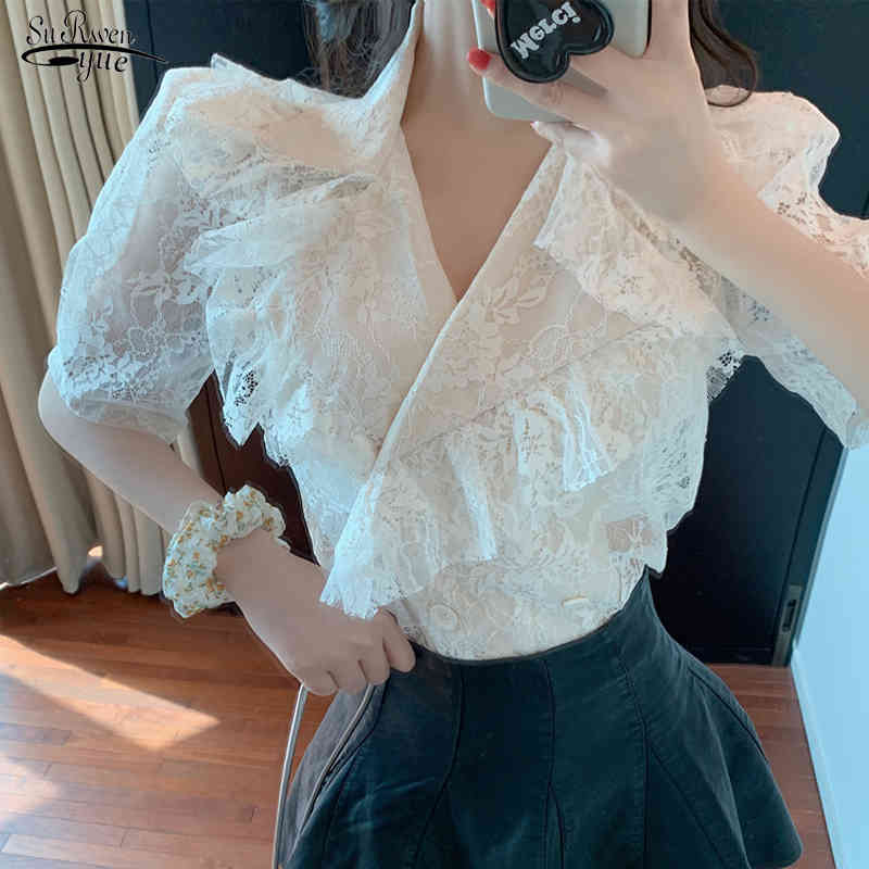 Summer Ruffled V-neck Short Sleeve Women's Shirt Vintage Lace French Style Puff Chiffon Blouse Women 13917 210521, Black
Summer Ruffled V-neck Short Sleeve Women's Shirt Vintage Lace French Style Puff Chiffon Blouse Women 13917 210521, Black