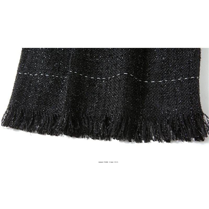 Winter Vintage Tweed Two Piece Sets Women's Woolen Short Jacket Coat and High Waist Tassel Skirts Suit 210520