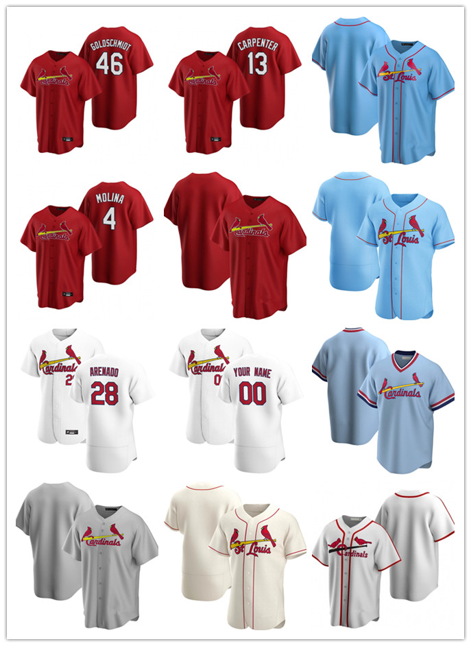 Custom Jersey Mens St. Louis Cardinals 4 Yadier Molina 13 Matt Carpenter 46 Paul Goldschmidt 28 Nolan Arenado Baseball Jerseys, Blue;black
Custom Jersey Mens St. Louis Cardinals 4 Yadier Molina 13 Matt Carpenter 46 Paul Goldschmidt 28 Nolan Arenado Baseball Jerseys, Blue;black