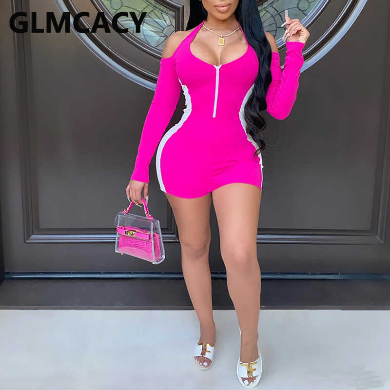 Women Long Sleeve Cold Shoulder Mini Dress Sexy Bodycon Halter Dress 210702