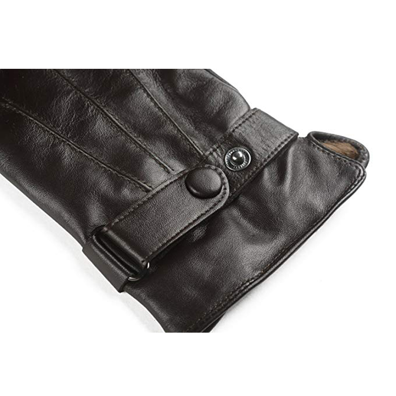 Fashion Breathable Lambskin Gloves High Quality Men's Velvet Lined Real Leather Buckled Driving Winter for Male Mitten