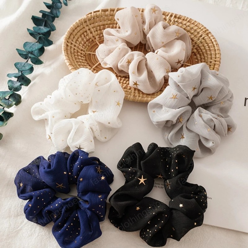 Shiny Star Chiffon Hair Scrunchies Women Elastic Rubber Hair Bands Girl Ponytail Holder Hair Accessories
