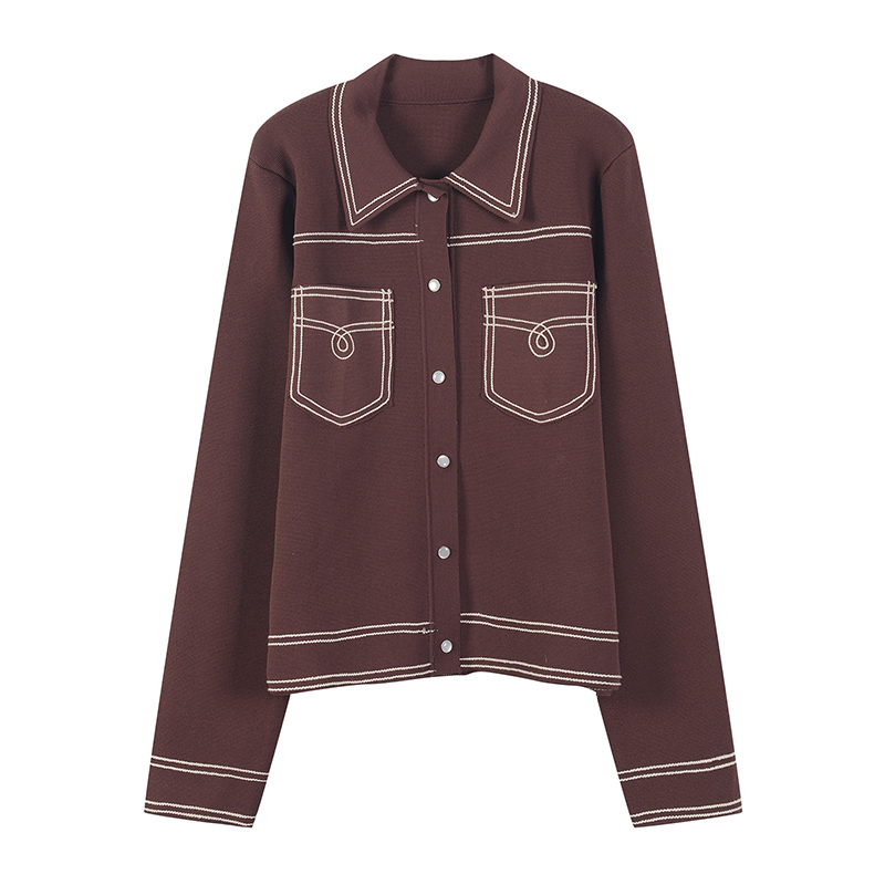 VGH Black Hit Color Elegant Sweater For Women Lapel Long Sleeve Straight Vintage Cardigan Female New Spring Fashion Clothes 210421