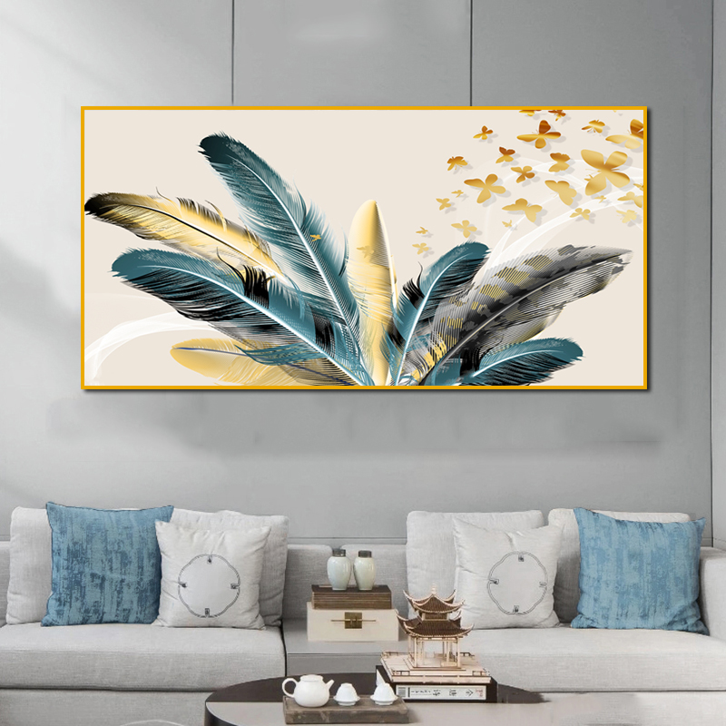 Golden Feather Posters Wall Art For Living Room Canvas Painting Abstract Pictures Entrance Home Decor Modern Decorative Prints