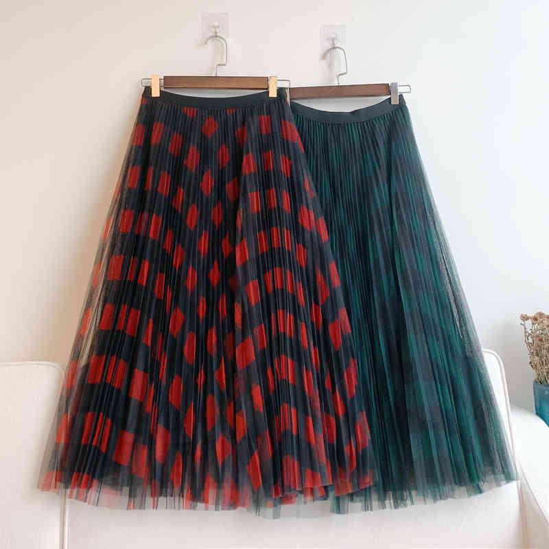 Skirts Summer Red/Green Plaid Maix Long Pleated Mesh England Style Layered Check Tulle Puff A-line HZR3
Skirts Summer Red/Green Plaid Maix Long Pleated Mesh England Style Layered Check Tulle Puff A-line HZR3