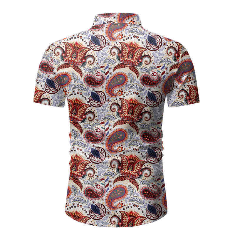Paisley Floral Summer Shirt Men Retro Camisa Hawaiana Hombre Slim Fit Mens Short Sleeve Shirt Flower Men Casual Shirts 210524