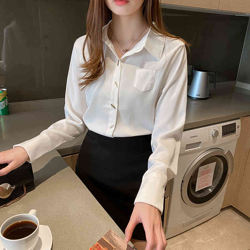 Female Plus Size Loose Long Sleeve Shirts Women's Shirt Classic Chiffon Blouse Lady Simple Style Tops Clothes Blusas 10488 210518