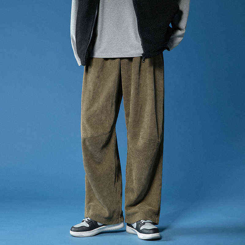 Spring Casual Pants Men Japanese Retro Corduroy Trousers Fashion Elastic Waist Loose Straight Mens Sweatpant 211112