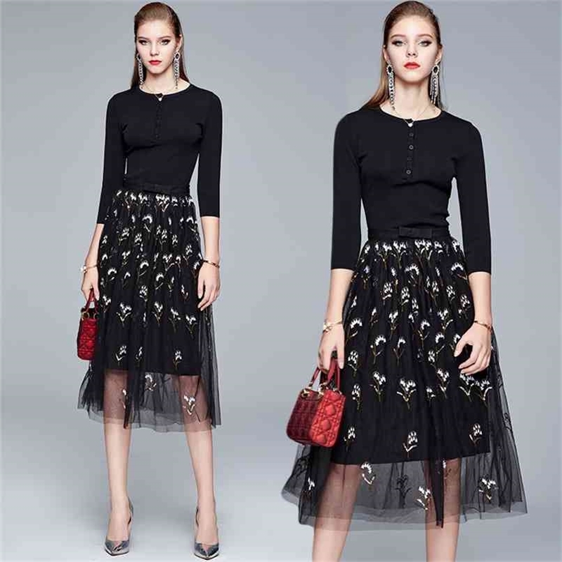 Elegant Lady Knitted Tops and Sequined Floral Embroidery Mesh Long Skirt Two piece Sets Outfits Female 210602, Black
Elegant Lady Knitted Tops and Sequined Floral Embroidery Mesh Long Skirt Two piece Sets Outfits Female 210602, Black
