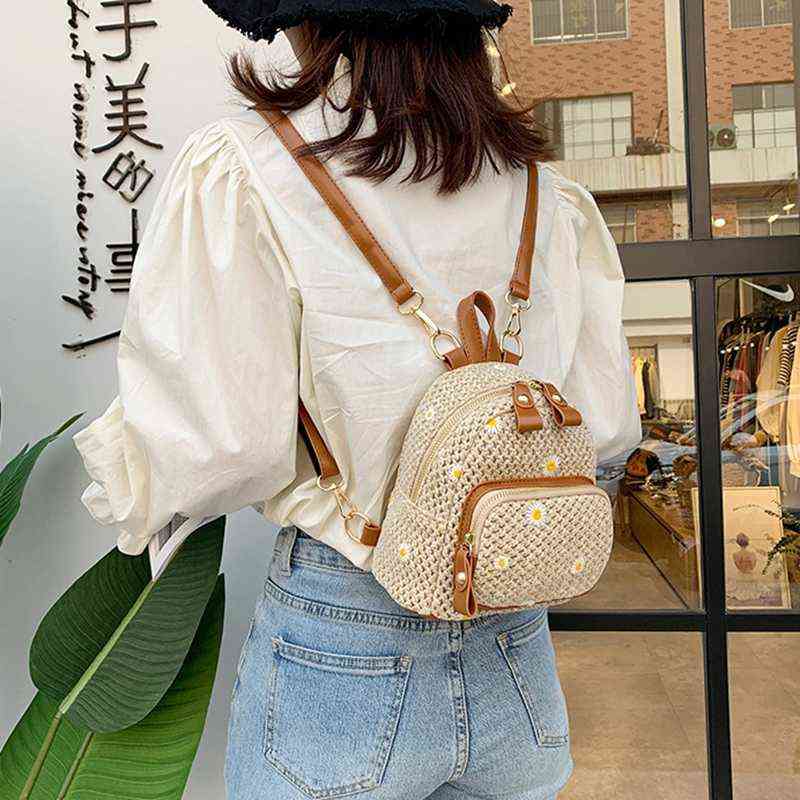 Fashion Straw Women's Backpack Bohemian Weave Printed Travel Bag College Student School Bag Y1105