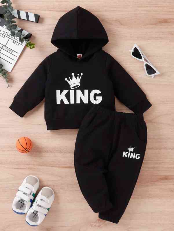 Baby Crown And Letter Graphic Hoodie & Sweatpants SHE