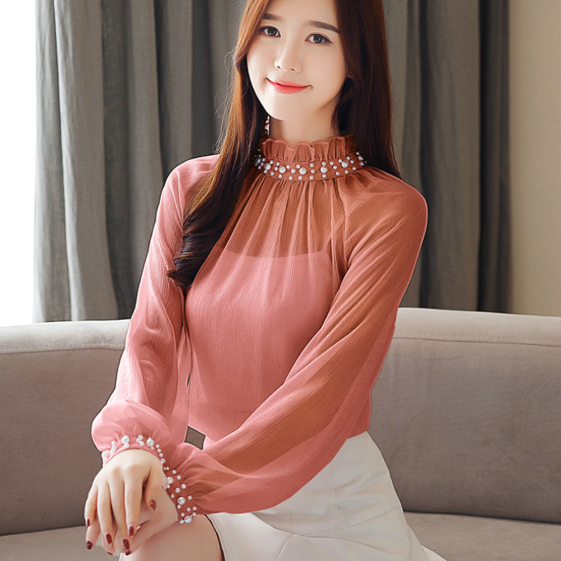 blusas mujer de moda women blouses ladies tops s clothing long sleeve beading chiffon blouse shirts 1807 50 210506