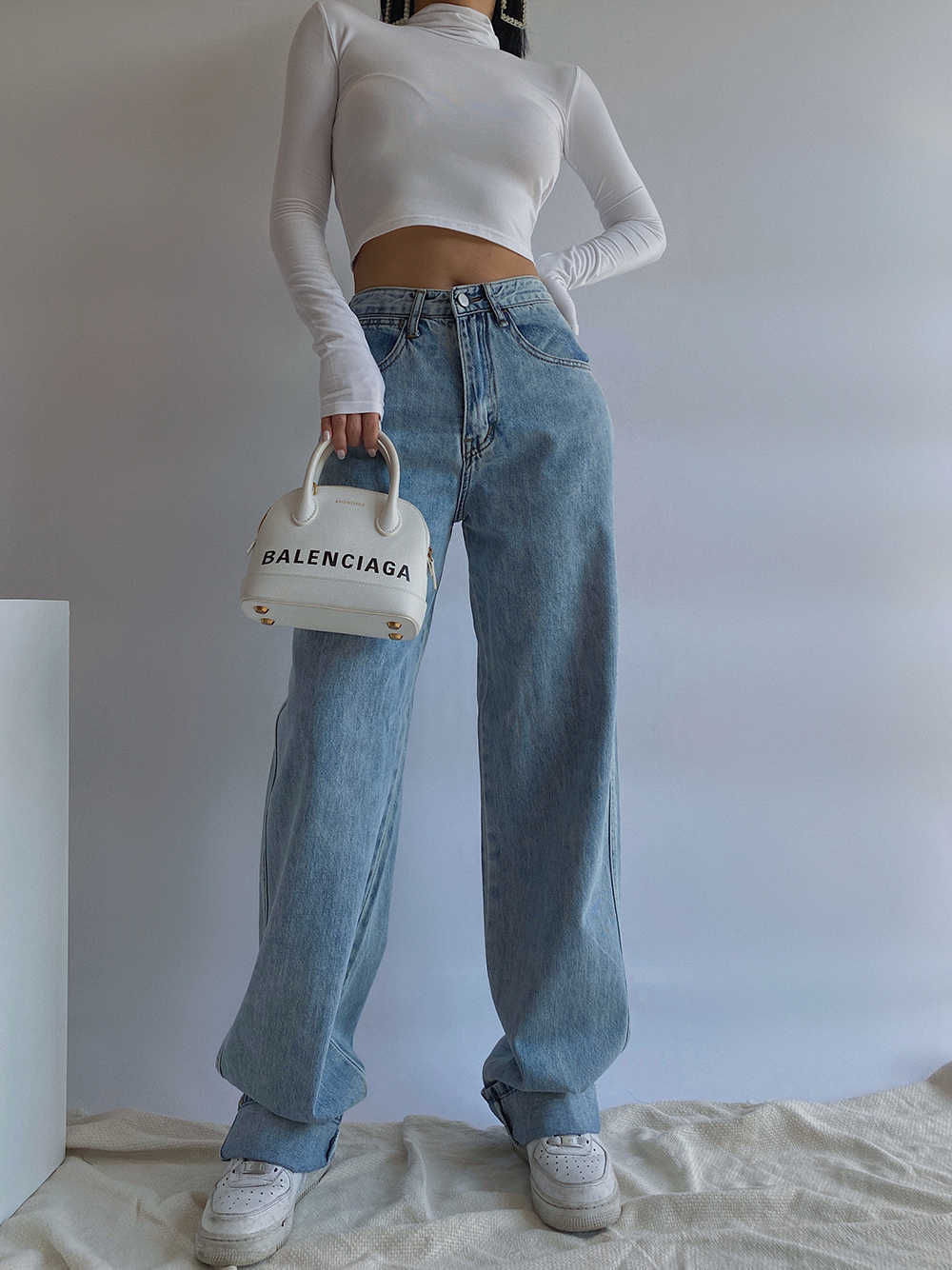 WOMENGAGA High Waist Wide-leg Pants Autumn Jean's Slimming All-match Straight Loose Vertical Mop SMDT 210603