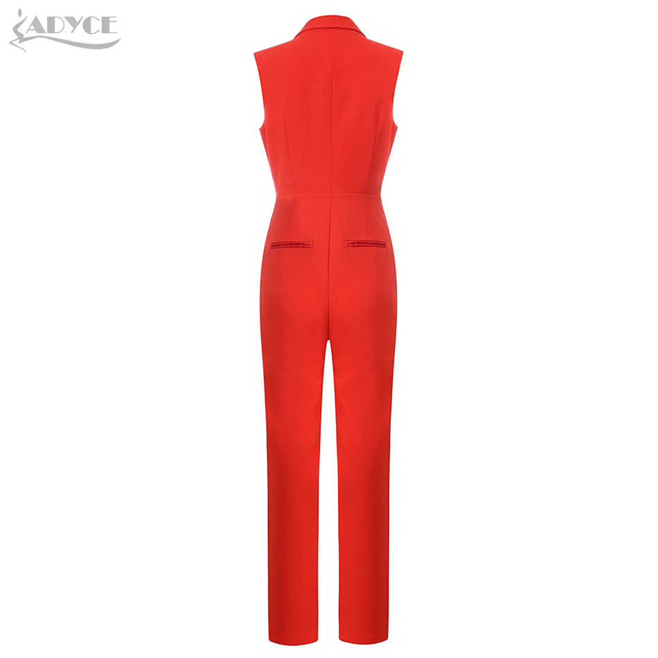 Summer Red Sleeveless Celebrity Evening Party Jumpsuit Rompers Sexy V Neck Tank Fashion Club Long 210423