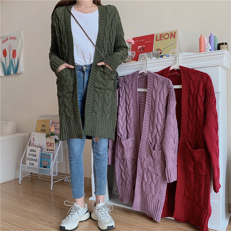 Autumn Winter Women's Cardigan Korean Style Pure Color Loose Sweater Coat Casual Female Knitted Cardigans LL738 210506
