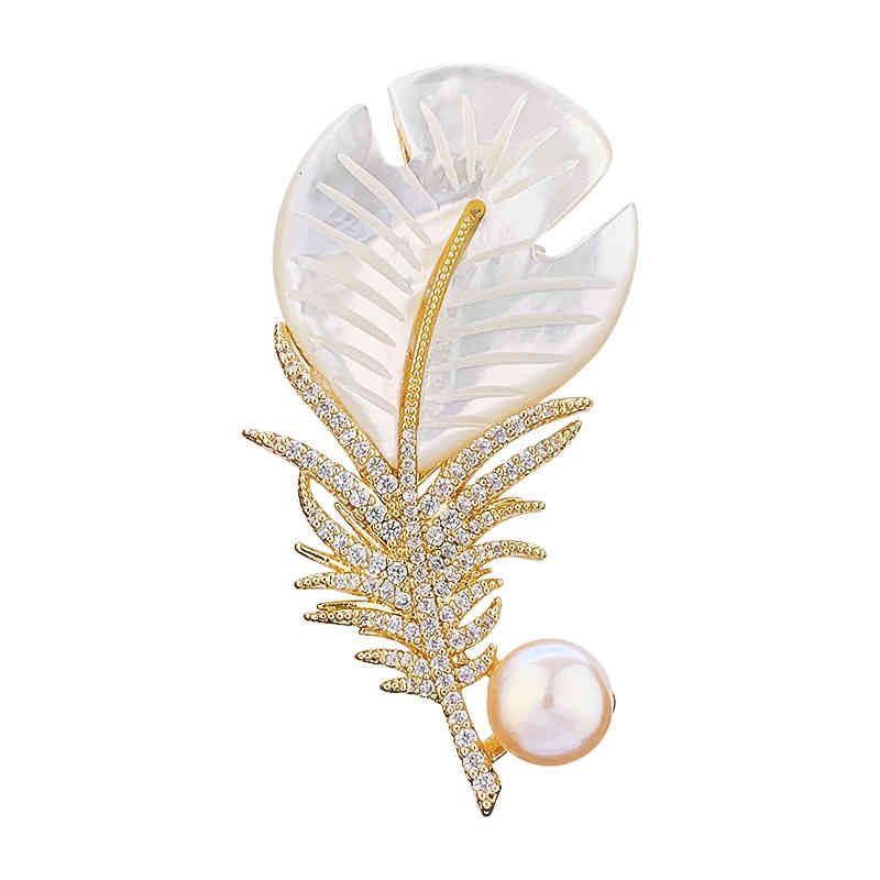 Japan and South Korea Shell Feather Brooch Scarf Buckle Versatile Temperament Court Style High-grade Suit Pin Coat Accessories