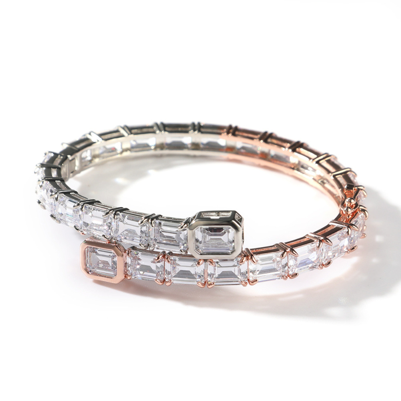 New Popular Full Square Zirconia Bangle 5 Colors Hip Hop Mens Copper Bracelets Jewelry for Male Gift