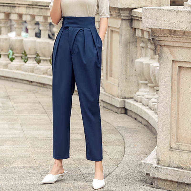 Korean style Women's harem Pants Chic OL straight high waist silk Trousers Spring Summer fashion casual Streetwear 211124