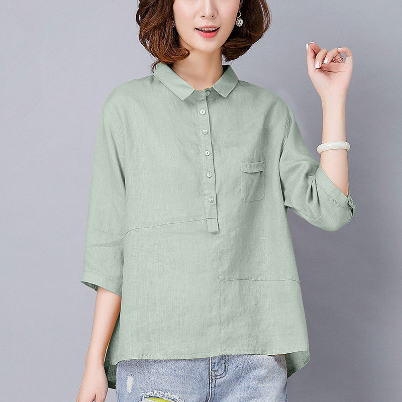 Design Arrival Summer Style Women Shirts Plus Size Loose Half Sleeve Casual Shirts Cotton Linen Blouses Solid Female Tops D141