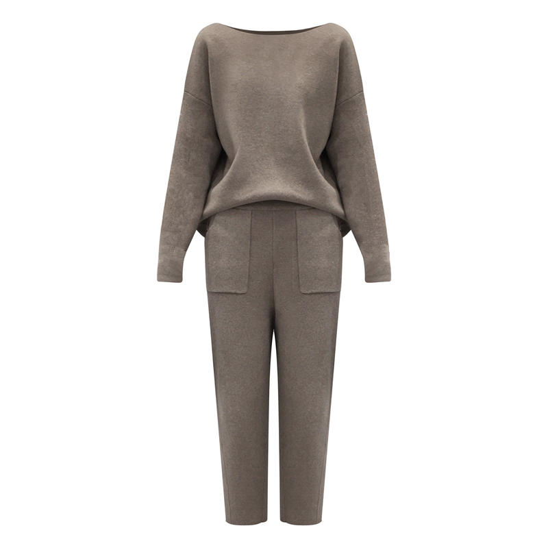 Knitted 2 pieces Set Tracksuits Women Autumn Winter Thick Warm O-neck Loose Sweater+Ankle-Length Pants Cashmere Suit 210519