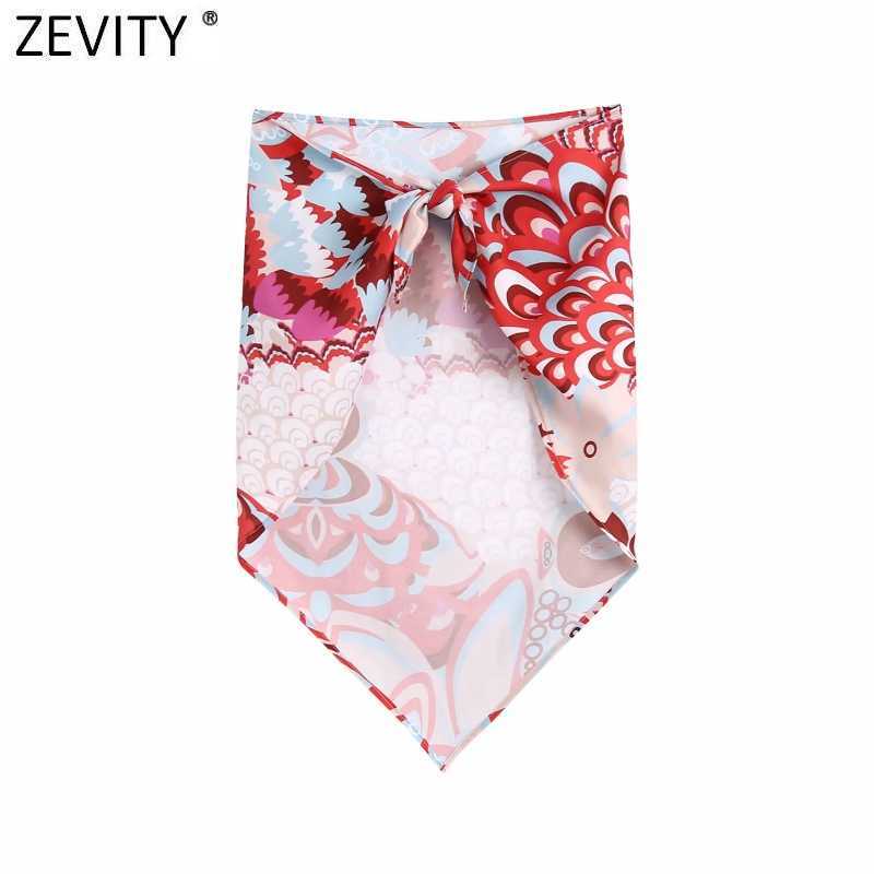 Zevity Women Vintage Totem Floral Print Sexy Strapless Chic Camis Tank Ladies Summer Backless Bowknot Wraps Slip Tops LS9344 210625