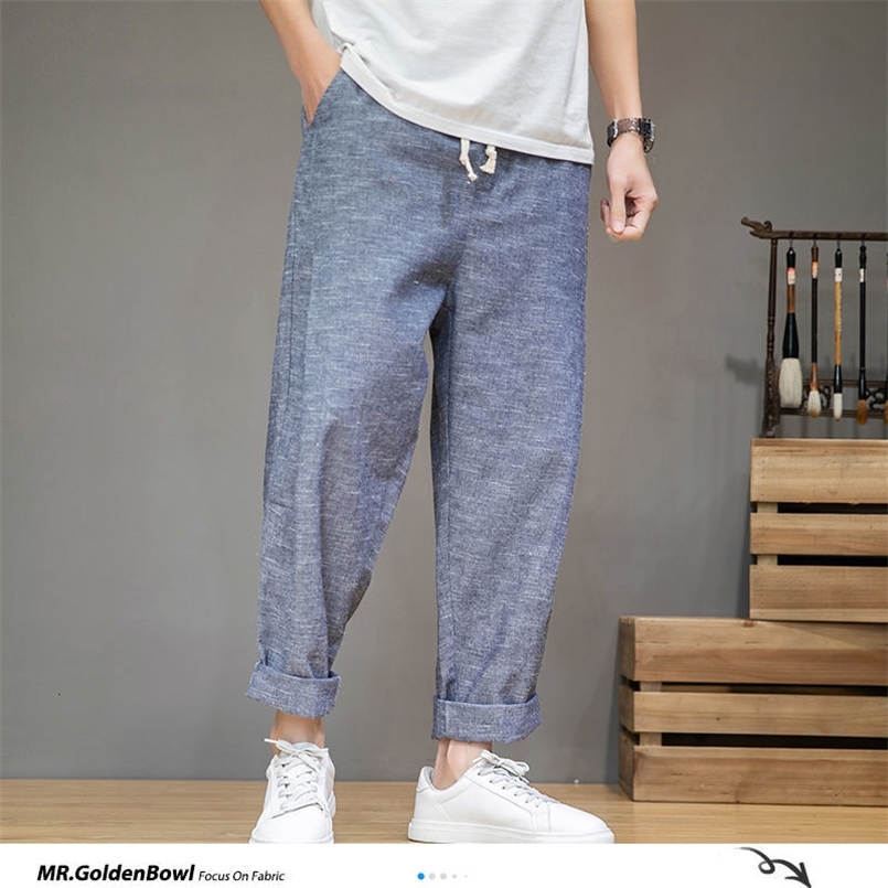 MrGoldenBowl Men's Solid Color Harem Pants Harajuku Man Cotton Linen Casual Trousers Plus Size Men Loose Pants 5XL 210810