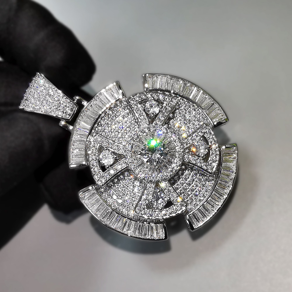 New Gold Spinner Cross Rotate Pendant Necklace Iced Out Cubic Zircon Mens Personality Fashion Rap Gift Hip Hop Jewelry Collar Punk Party Gifits for Me