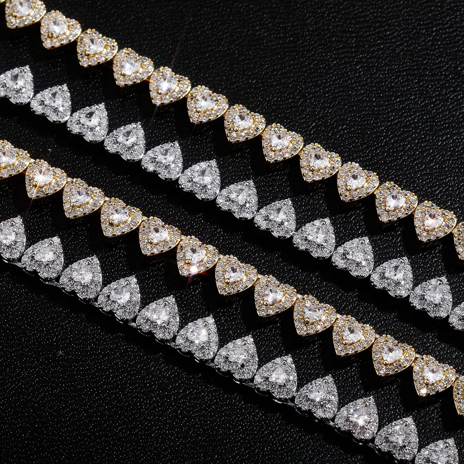 7mm Love Shape Tennis Chain Bracelet Necklace Full Diamond Bling Iced Out Chains Charms Hip Hop Rock Miami Street Rapper Jewelry Set Gifts for Men and