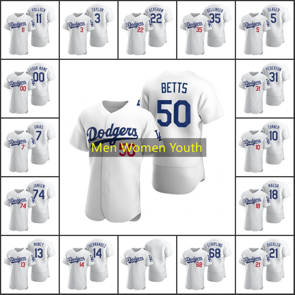 Baseball Jersey Los AngelesDodgers #50 Mookie Betts 35 Cody Bellinger 22 Clayton Kershaw 21 Walker Buehler Custom White Authentic Home Men Women Youth, Nik
Baseball Jersey Los AngelesDodgers #50 Mookie Betts 35 Cody Bellinger 22 Clayton Kershaw 21 Walker Buehler Custom White Authentic Home Men Women Youth, Nik