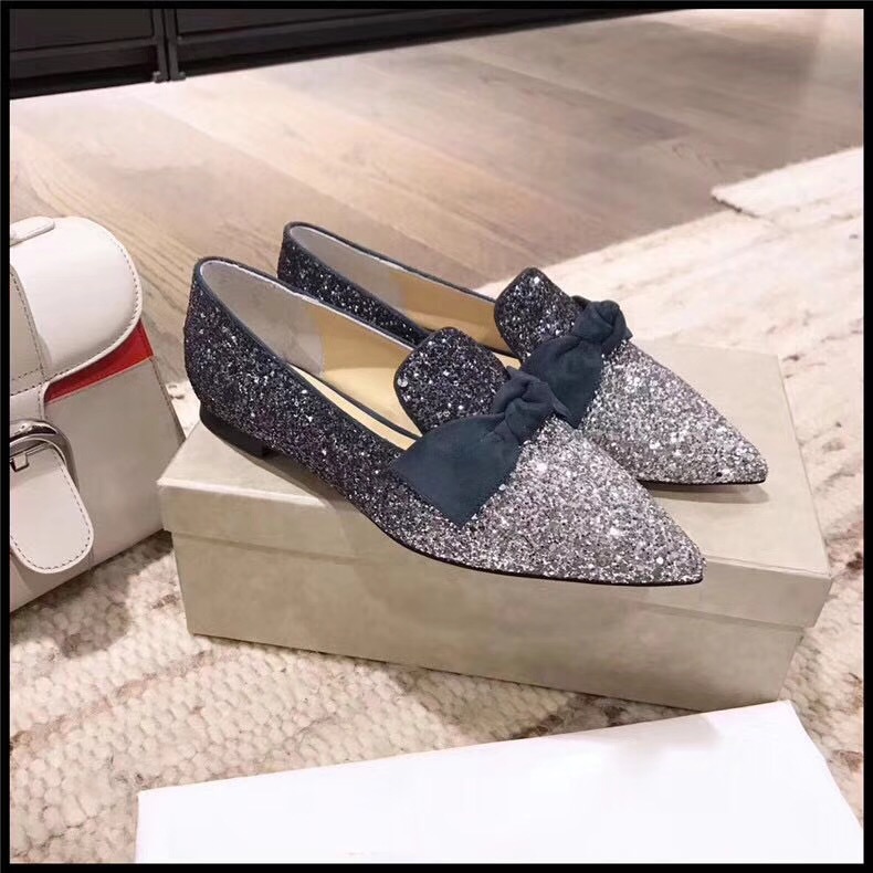Shiny gradient elegant flat shoes bow shallow mouth pointed women's shoes super beautiful party women's shoe
