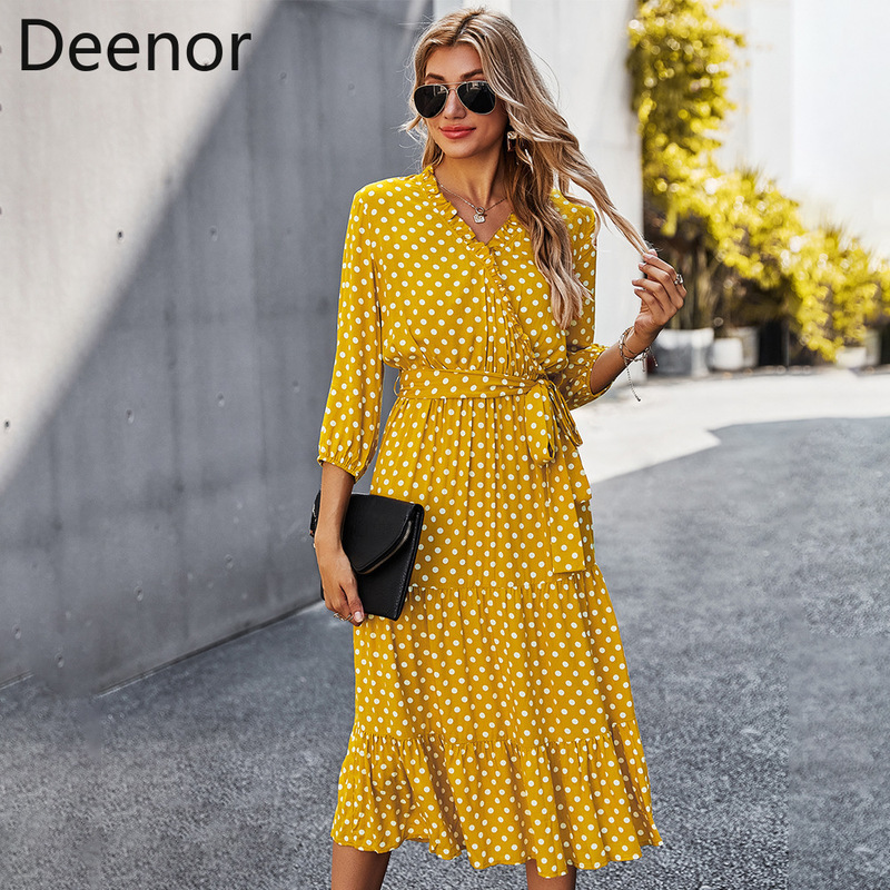 Deenor Summer Vintage Women Dresses Polka Dot Print V Neck Bandage Elegant Midi Dress Boho Beach Party Clothing 2021 Vestidos, Dark blue
Deenor Summer Vintage Women Dresses Polka Dot Print V Neck Bandage Elegant Midi Dress Boho Beach Party Clothing 2021 Vestidos, Dark blue