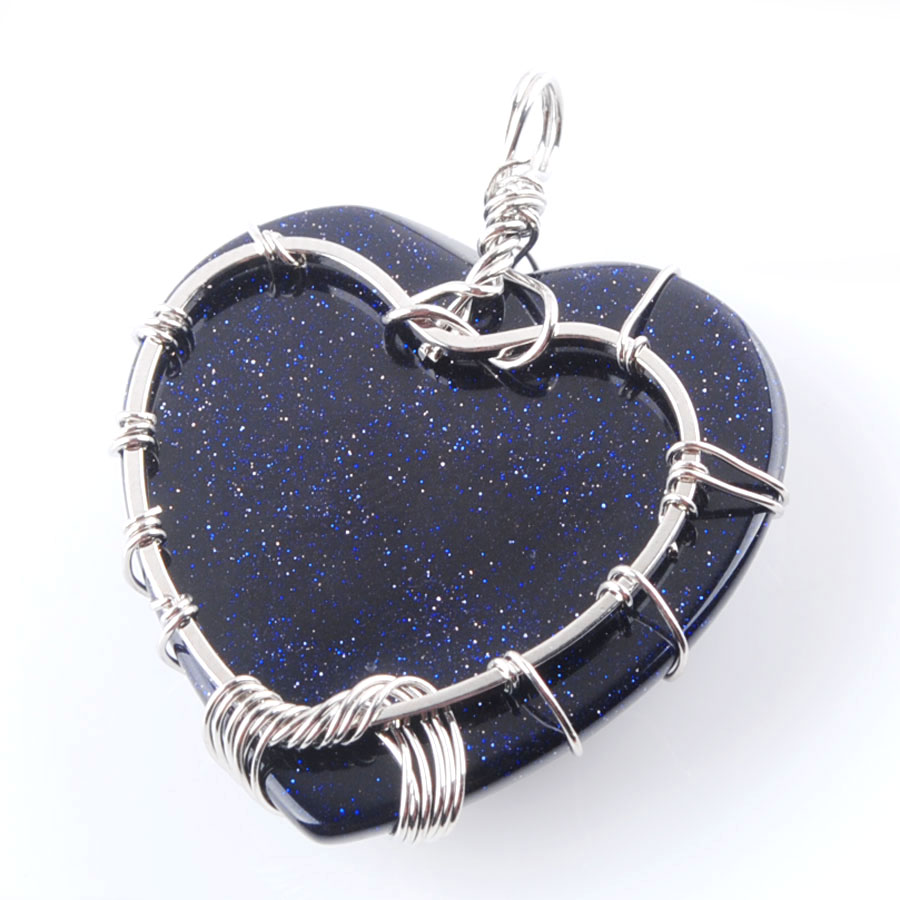 WOJIAER Silver Color Tree of Life Wire Wrap Pendant Necklace Natural Aventurine Amethyst Gem Stone Heart Bead Jewelry DN362
