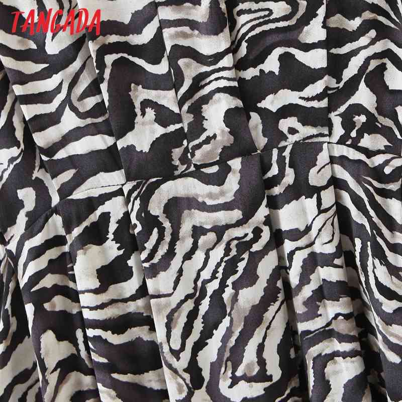 Women Animal Pleated V Neck Sleeve Ladies Vintage Long Dress Vestidos QW82 210416