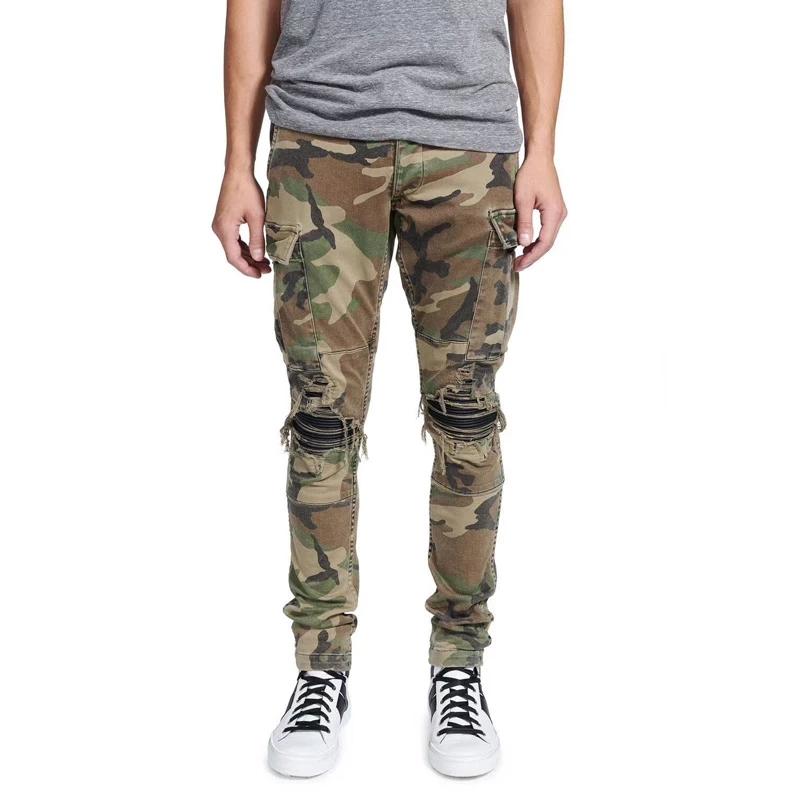 2021 Men's Jeans Streetwear Fashion Men Camouflage Military Big Pocket Denim Cargo Pants Slim Fit Hip Hop Ripped Punk Tro