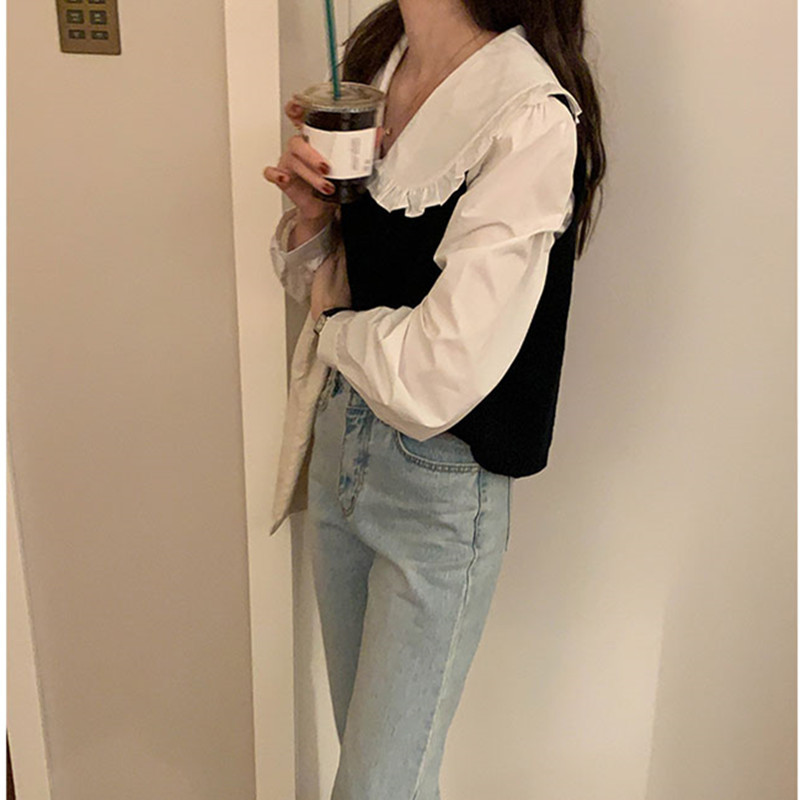 3colors spring and autumn Korean Sweet style Back lace up knitted sleevelesvest sweaters womens Sweaters pullovers womens(X1853) 210423