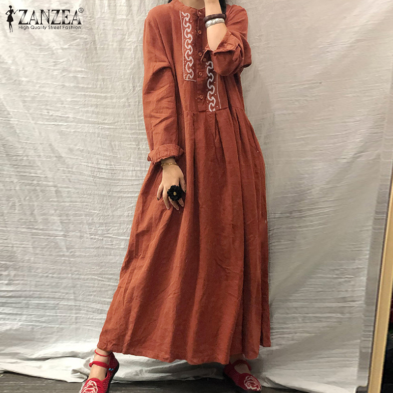 ZANZEA Autumn Vintage Floral Embroidery Dress Women Long Sleeve Sundress Casual Retro Cotton Linen Maxi Long Vestido Femme Robe, Blue
ZANZEA Autumn Vintage Floral Embroidery Dress Women Long Sleeve Sundress Casual Retro Cotton Linen Maxi Long Vestido Femme Robe, Blue
