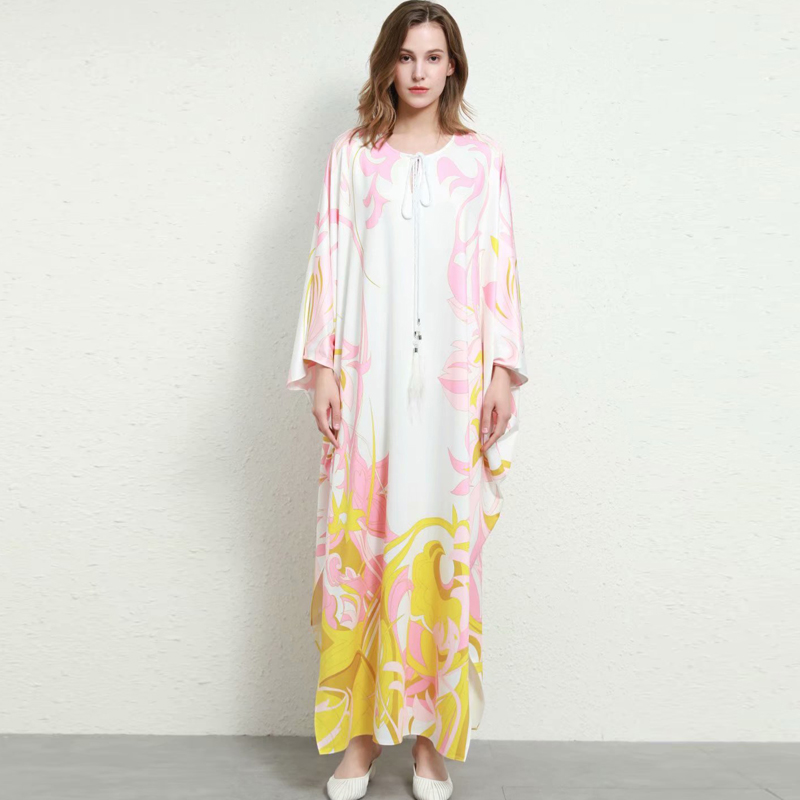 Women' Runway Dresses O Neck Batwing Sleeves Lace Up Printed Fashion Long Dress, Pink
Women' Runway Dresses O Neck Batwing Sleeves Lace Up Printed Fashion Long Dress, Pink