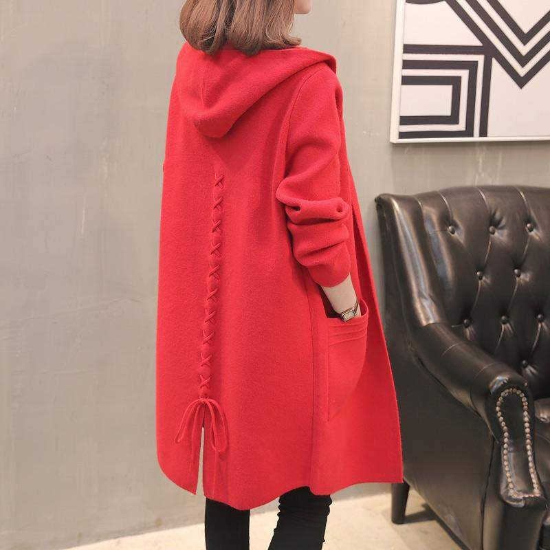 Plus Size Women's Hooded Cardigan Coat Autumn Winter Korean Loose Thicken Warm Lady Mid-Length Knitted Tops 5XL Pull Femme 210917