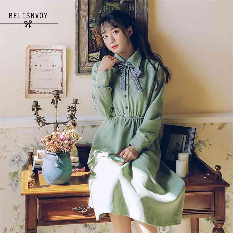 Spring Autumn Women' Shirt Dress Turn-Down Collar Bow Corduroy Lady Elegant Midi es Woman Vestidos Female 210520, Blue
Spring Autumn Women' Shirt Dress Turn-Down Collar Bow Corduroy Lady Elegant Midi es Woman Vestidos Female 210520, Blue