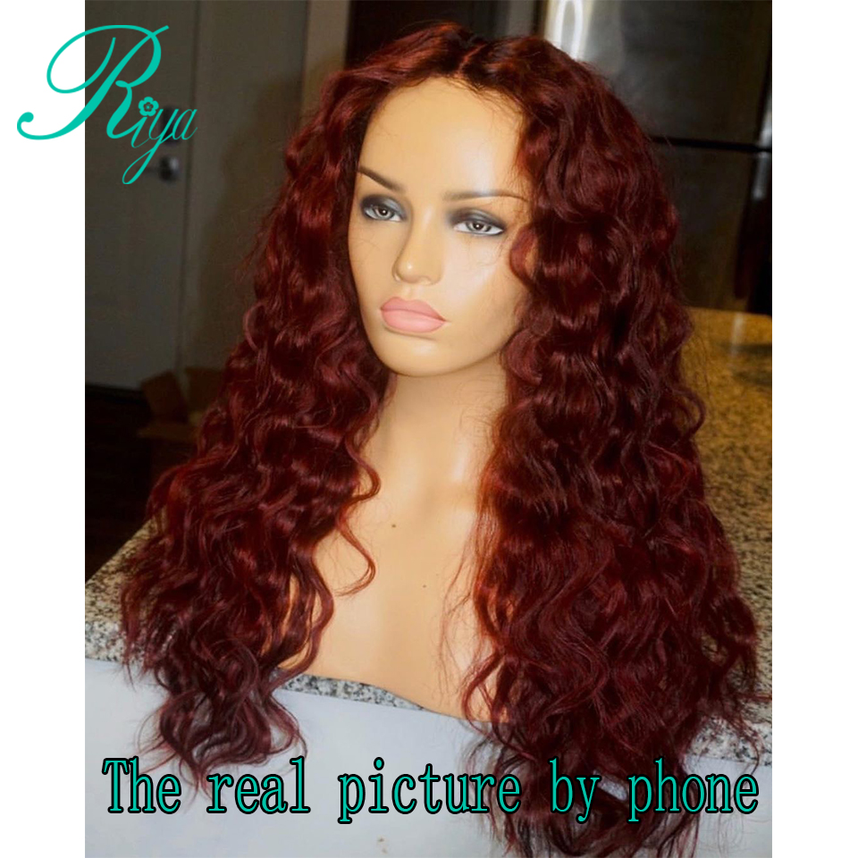 Free shipping Red Deep Wave Lace Front Wigs Long Middle Part Synthetic Wig For Women Pre Plucked With Natural Hairline